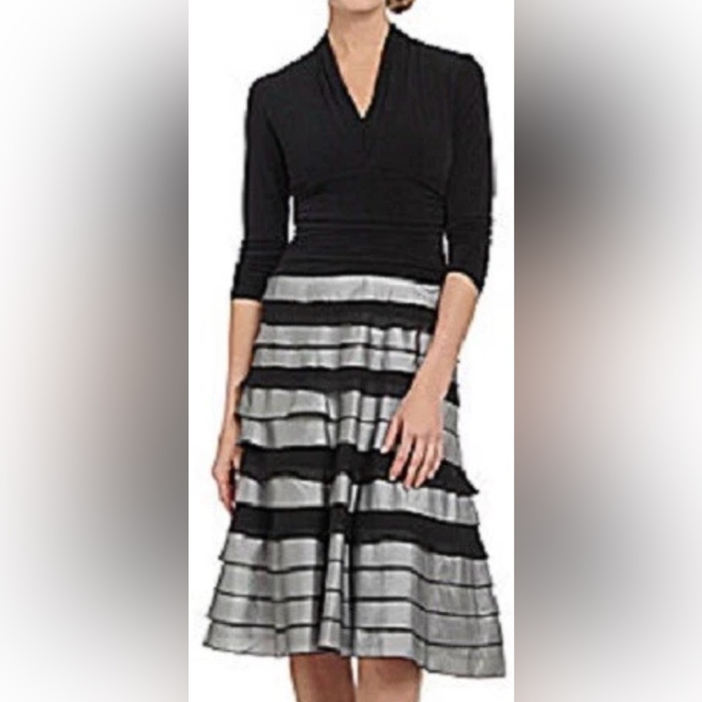S.L. Fashions Black and Silver Striped Dress. Sz 14. NWT